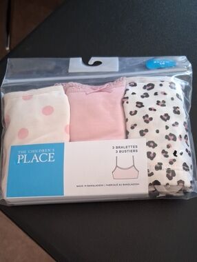 The Children's Place Pink 3-Pack Bralettes with Leopard and Polka Dot,(XL-14).